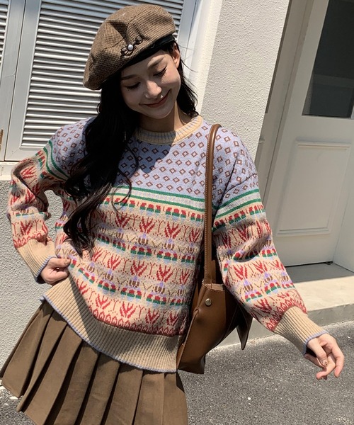 セール】秋服 ノルディック柄 オーバーサイズ ジャガードニット