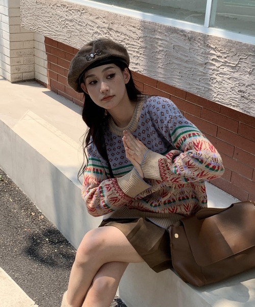 セール】秋服 ノルディック柄 オーバーサイズ ジャガードニット