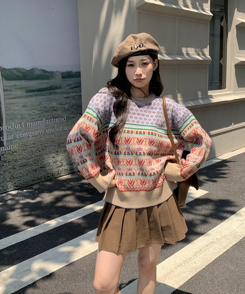 ARCADE(アーケード)の「秋服 ノルディック柄 オーバーサイズ ジャガードニット セーター -ARCADE Limited Line-(ニット/セーター・レディース・ブルー/ピンク・FREE)」の12枚目の写真