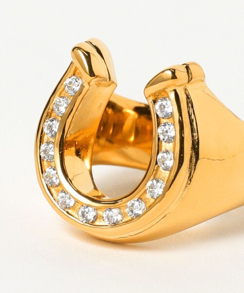 R453 - Horseshoe Ring with C.Z. 18k YG Plated（リング