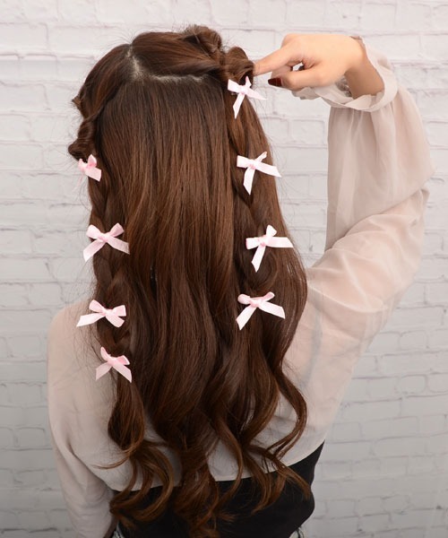 float】ミニリボン ミニヘアクリップ【8個セット/9色展開/イベント