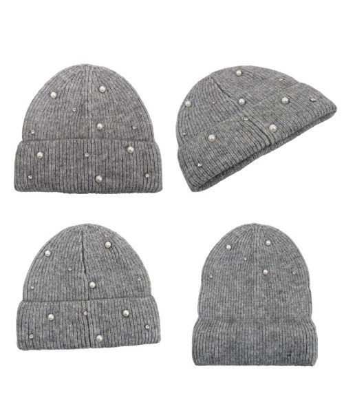 KOBE LETTUCE（コウベレタス）の「パールビジューorベロアリボンニット帽（ニットキャップ/ビーニー・レディース・ブラック系/ブラック/グレー/グレー系・FREE）」の8枚目の写真
