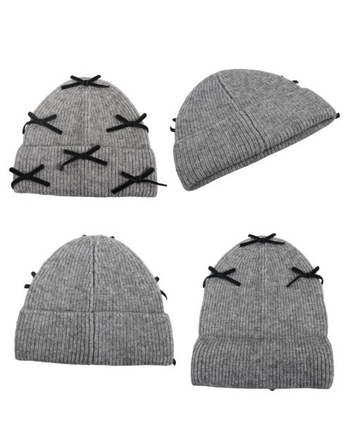 KOBE LETTUCE（コウベレタス）の「パールビジューorベロアリボンニット帽（ニットキャップ/ビーニー・レディース・ブラック系/ブラック/グレー/グレー系・FREE）」の9枚目の写真