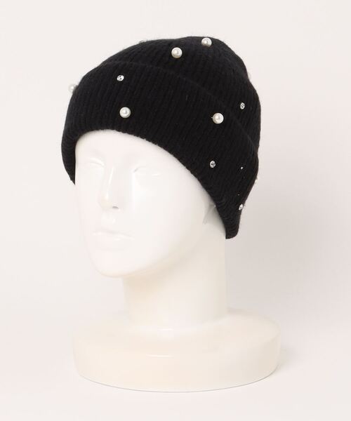 KOBE LETTUCE（コウベレタス）の「パールビジューorベロアリボンニット帽（ニットキャップ/ビーニー・レディース・ブラック系/ブラック/グレー/グレー系・FREE）」の11枚目の写真