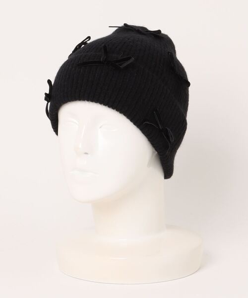 KOBE LETTUCE（コウベレタス）の「パールビジューorベロアリボンニット帽（ニットキャップ/ビーニー・レディース・ブラック系/ブラック/グレー/グレー系・FREE）」の12枚目の写真