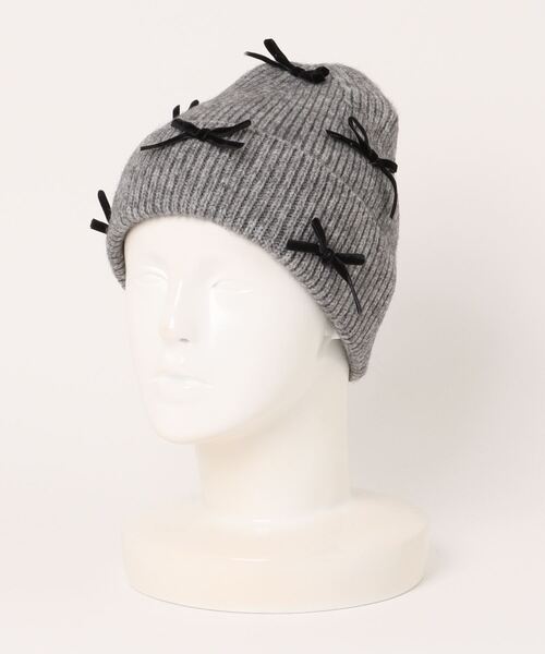 KOBE LETTUCE（コウベレタス）の「パールビジューorベロアリボンニット帽（ニットキャップ/ビーニー・レディース・ブラック系/ブラック/グレー/グレー系・FREE）」の14枚目の写真