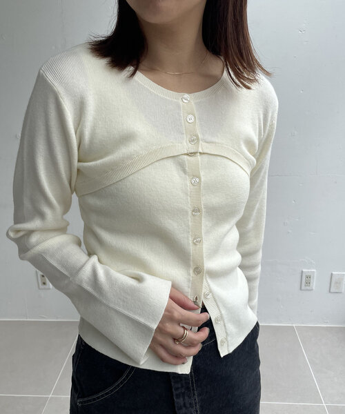 CAPRICIEUX LE'MAGE（カプリシューレマージュ）の「クロップレイヤードニット（ニット/セーター・レディース・オフホワイト/ブラック/ベージュ・FREE）」の10枚目の写真