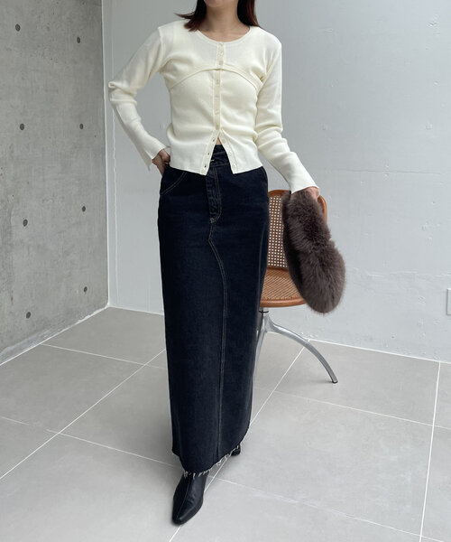 CAPRICIEUX LE'MAGE（カプリシューレマージュ）の「クロップレイヤードニット（ニット/セーター・レディース・オフホワイト/ブラック/ベージュ・FREE）」の11枚目の写真