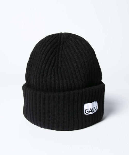 GANNI（ガニー）の「GANNI Structured Rib Beanie ガニー リブニット　ビーニー（ニットキャップ/ビーニー・レディース・サンドグレー/ブラック・FREE）」の2枚目の写真