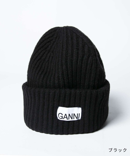 GANNI（ガニー）の「GANNI Structured Rib Beanie ガニー リブニット　ビーニー（ニットキャップ/ビーニー・レディース・サンドグレー/ブラック・FREE）」の4枚目の写真