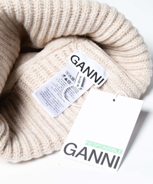 GANNI（ガニー）の「GANNI Structured Rib Beanie ガニー リブニット　ビーニー（ニットキャップ/ビーニー・レディース・サンドグレー/ブラック・FREE）」の11枚目の写真