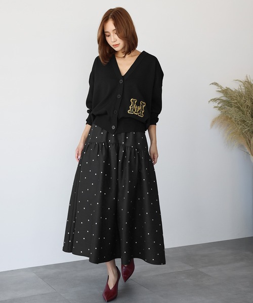 セール】イニシャルロゴ刺繍Vネックニットカーディガン