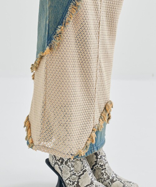 tanakadaisuke/タナカダイスケ】lace docking maxi denim skirt