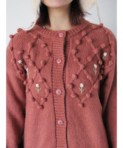 ehka sopo（エヘカソポ）の「ポンポン刺繍カーディガン（カーディガン/ボレロ・レディース・キナリ/ミント/ベージュ/レッド・F）」の4枚目の写真
