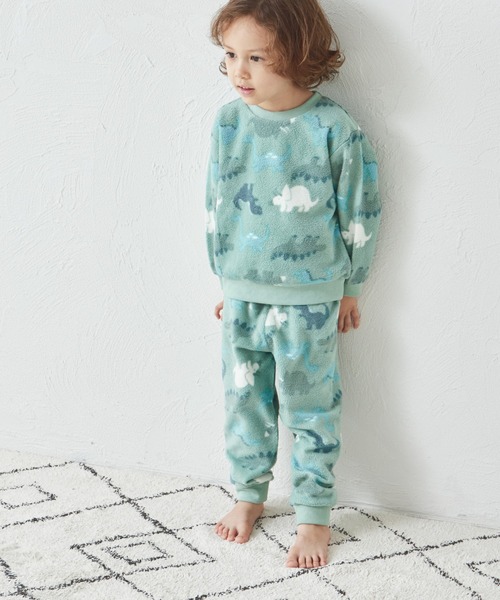 pairmanon（ペアマノン）の「マイクロフリース 総柄 パジャマ上下セット（ルームウェア/パジャマ・キッズ・ライトブルー/ピンク/ミント/ベージュ・120/140/150/130/110/100/90）」の2枚目の写真