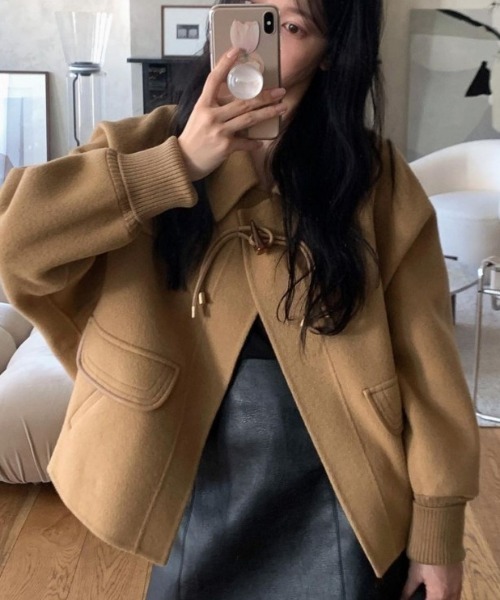 【セール】袖リブワンポイントボタンショートコート（ステンカラーコート）｜N.s（エヌドットエス）