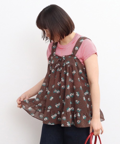 Dot＆Stripes CHILD WOMAN（ドットアンドストライプス　チャイルドウーマン）の「☆ラインフラワープリント 胸リボンキャミブラウス（シャツ/ブラウス・レディース・レッド/ブラウン・FREE）」の2枚目の写真