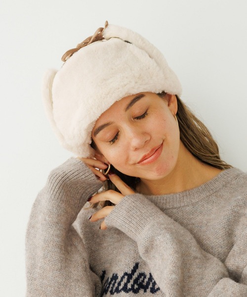 OUTDOOR PRODUCTS（アウトドアプロダクツ）の「【OUTDOOR PRODUCTS(アウトドアプロダクツ)】別注ファーフライトキャップ（キャップ・レディース・チャコール/アイボリー・FREE）」の5枚目の写真