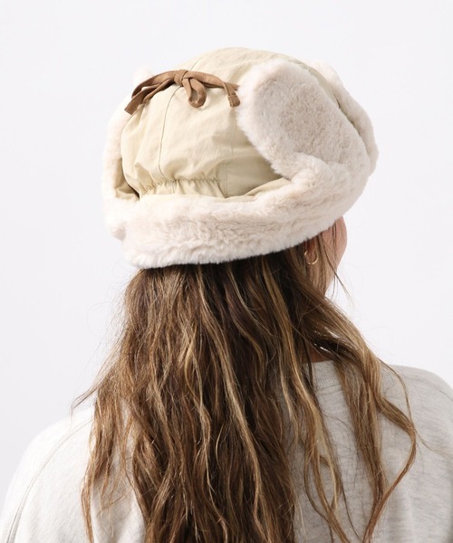 OUTDOOR PRODUCTS（アウトドアプロダクツ）の「【OUTDOOR PRODUCTS(アウトドアプロダクツ)】別注ファーフライトキャップ（キャップ・レディース・チャコール/アイボリー・FREE）」の6枚目の写真