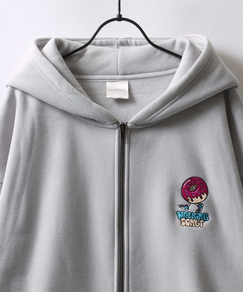 SITRY（シトリー）の「Street Style Design Sweat Hoodie/オーバーサイズ ヘビーウェイト 裏起毛 ドーナツ ワンポイント刺繍 袖プリント フルジップパーカー スウェット レディース メンズ（パーカー・メンズ・ライトグレー/ブラック/インディゴブルー・M/L/LL）」の18枚目の写真