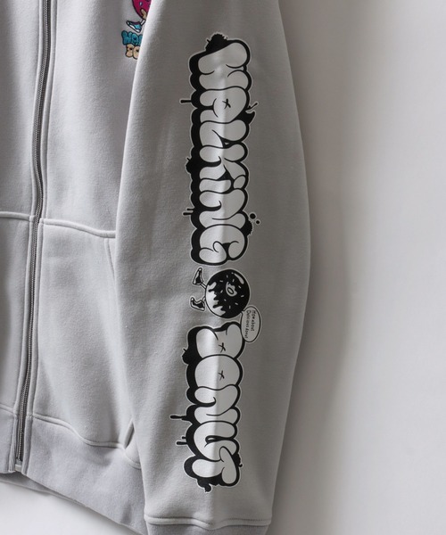 SITRY（シトリー）の「Street Style Design Sweat Hoodie/オーバーサイズ ヘビーウェイト 裏起毛 ドーナツ ワンポイント刺繍 袖プリント フルジップパーカー スウェット レディース メンズ（パーカー・メンズ・ライトグレー/ブラック/インディゴブルー・M/L/LL）」の8枚目の写真