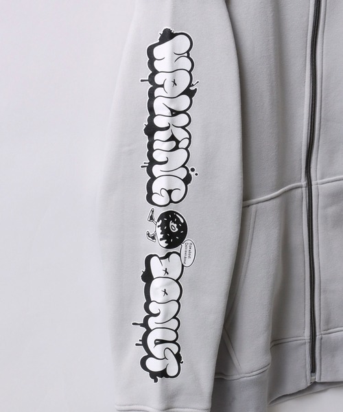 SITRY（シトリー）の「Street Style Design Sweat Hoodie/オーバーサイズ ヘビーウェイト 裏起毛 ドーナツ ワンポイント刺繍 袖プリント フルジップパーカー スウェット レディース メンズ（パーカー・メンズ・ライトグレー/ブラック/インディゴブルー・M/L/LL）」の7枚目の写真