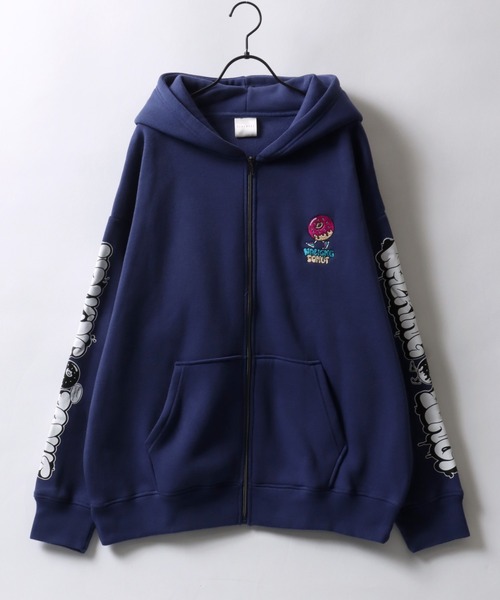 SITRY（シトリー）の「Street Style Design Sweat Hoodie/オーバーサイズ ヘビーウェイト 裏起毛 ドーナツ ワンポイント刺繍 袖プリント フルジップパーカー スウェット レディース メンズ（パーカー・メンズ・ライトグレー/ブラック/インディゴブルー・M/L/LL）」の16枚目の写真