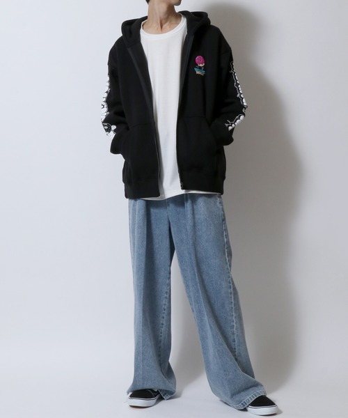 SITRY（シトリー）の「Street Style Design Sweat Hoodie/オーバーサイズ ヘビーウェイト 裏起毛 ドーナツ ワンポイント刺繍 袖プリント フルジップパーカー スウェット レディース メンズ（パーカー・メンズ・ライトグレー/ブラック/インディゴブルー・M/L/LL）」の22枚目の写真