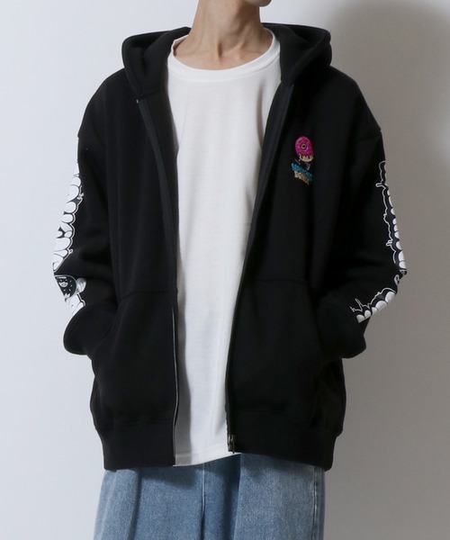 SITRY（シトリー）の「Street Style Design Sweat Hoodie/オーバーサイズ ヘビーウェイト 裏起毛 ドーナツ ワンポイント刺繍 袖プリント フルジップパーカー スウェット レディース メンズ（パーカー・メンズ・ライトグレー/ブラック/インディゴブルー・M/L/LL）」の20枚目の写真