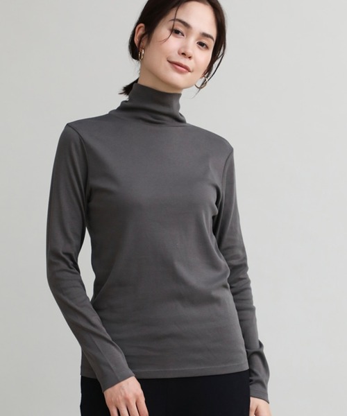 I.T.'S international（イッツインターナショナル）の「ハイネックカットソー《スビン綿MIXフライス》（Tシャツ/カットソー・レディース・ホワイト/モカ/ブラック/サックスブルー/グレー/チャコールグレー・7号/9号/11号/13号）」の4枚目の写真