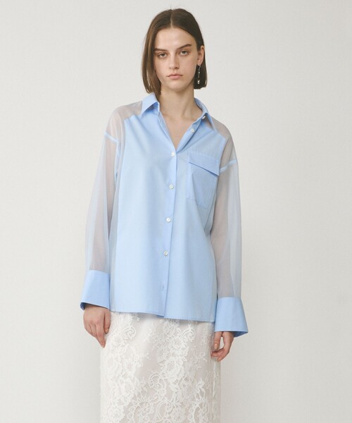 Diagram（ダイアグラム）の「シアーコンビオーバーシャツ（シャツ/ブラウス・レディース・ピンク/ブルー/ホワイト・36/38）」の2枚目の写真