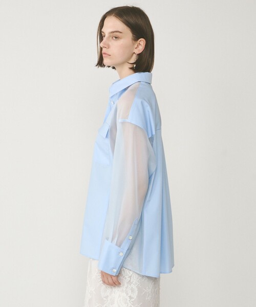 Diagram（ダイアグラム）の「シアーコンビオーバーシャツ（シャツ/ブラウス・レディース・ピンク/ブルー/ホワイト・36/38）」の4枚目の写真