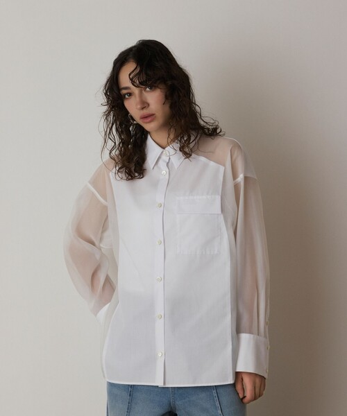 Diagram（ダイアグラム）の「シアーコンビオーバーシャツ（シャツ/ブラウス・レディース・ピンク/ブルー/ホワイト・36/38）」の8枚目の写真