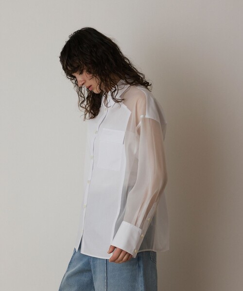 Diagram（ダイアグラム）の「シアーコンビオーバーシャツ（シャツ/ブラウス・レディース・ピンク/ブルー/ホワイト・36/38）」の9枚目の写真