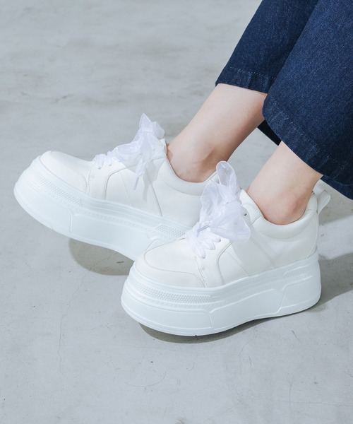 EVOL（イーボル）の「【XS-LLサイズ展開・軽量】2WAY8cm厚底レースアップシューズ IY5734（スニーカー・レディース・グレー/ブラック/ホワイト/ダークグレー/ブラウン・M/S/L/XS/LL）」の14枚目の写真