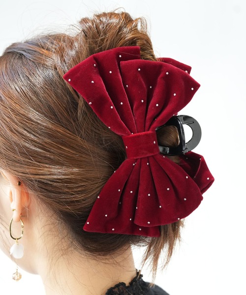 Port / ポート 】 ベロア ビッグ リボン バンスクリップ（バレッタ