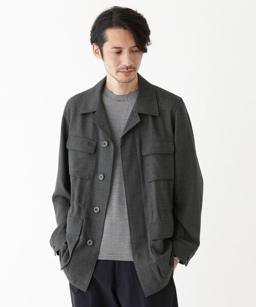 TAKEO KIKUCHI（タケオキクチ）の「【THE FLAGSHIP】ポリエステルウール メッシュ サファリジャケット（ブルゾン・メンズ・チャコールグレー/ネイビー・02/03/04）」の10枚目の写真