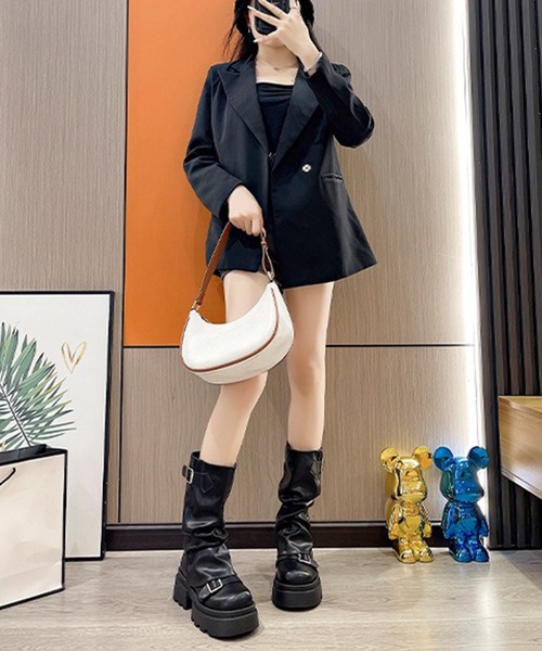 Lace Ladies（レースレディース）の「ベルト付き ルーズ 厚底 ミドル カバー ブーツ（ブーツ・レディース・ブラック/ブラウン・23.5cm/23cm/22.5cm/25cm/24cm/24.5cm）」の7枚目の写真