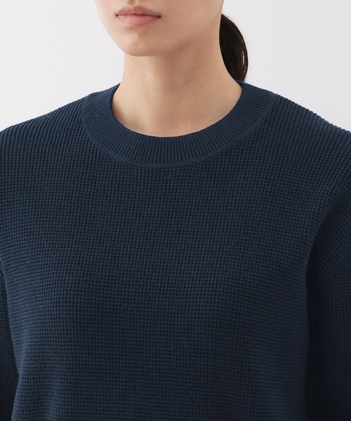 セール】婦人 洗えるワッフル編みクルーネックセーター（ニット