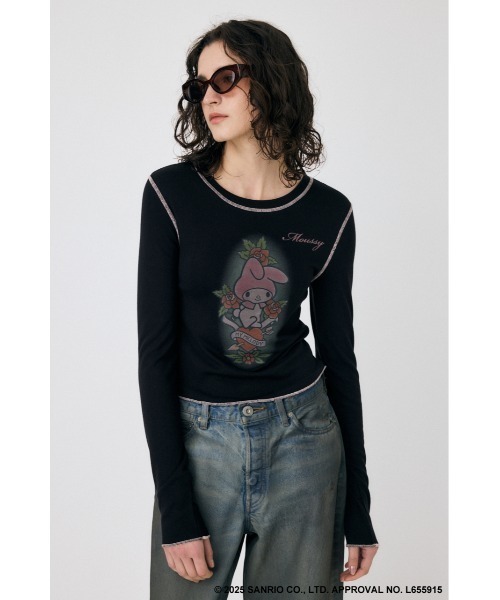 MOUSSY(マウジー)の「MM KU HEART ロングスリーブTシャツ(Tシャツ/カットソー・レディース・ブラック/ホワイト・FREE)」の1枚目の写真
