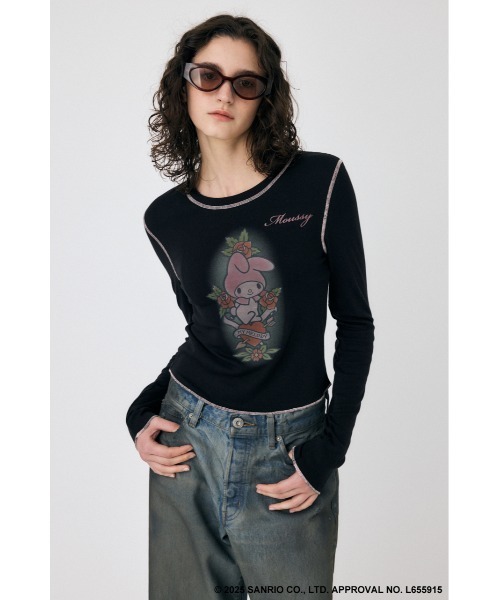 MOUSSY(マウジー)の「MM KU HEART ロングスリーブTシャツ(Tシャツ/カットソー・レディース・ブラック/ホワイト・FREE)」の7枚目の写真