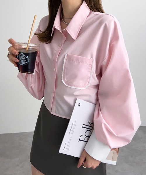 KOBE LETTUCE（コウベレタス）の「パイピングポケットショート丈シャツ（シャツ/ブラウス・レディース・オフホワイト/ブルー/ピンク/ライラック系/ブルー系・M）」の21枚目の写真