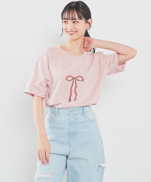 Honeys(ハニーズ)の「【UVカット】リボンプリントTシャツ(Tシャツ/カットソー・レディース・ブラック/オートミール/ピンク/ホワイト・L/LL/M/S)」の13枚目の写真