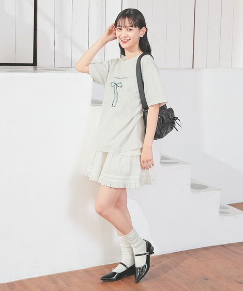 Honeys(ハニーズ)の「【UVカット】リボンプリントTシャツ(Tシャツ/カットソー・レディース・ブラック/オートミール/ピンク/ホワイト・L/LL/M/S)」の14枚目の写真