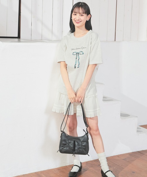 Honeys(ハニーズ)の「【UVカット】リボンプリントTシャツ(Tシャツ/カットソー・レディース・ブラック/オートミール/ピンク/ホワイト・L/LL/M/S)」の16枚目の写真