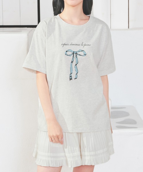 Honeys(ハニーズ)の「【UVカット】リボンプリントTシャツ(Tシャツ/カットソー・レディース・ブラック/オートミール/ピンク/ホワイト・L/LL/M/S)」の17枚目の写真
