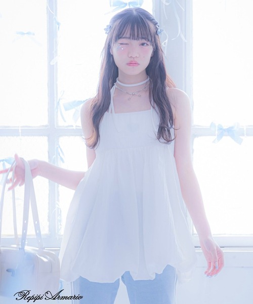 repipi armario(レピピ アルマリオ)の「【girly line】バルーンキャミワンピース(ワンピース・キッズ・ブラック/ホワイト・LARGE/SMALL/MEDIUM)」の1枚目の写真