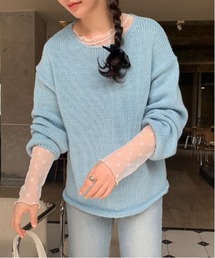 フラワードットシースルーカットソー