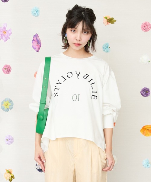 JETSET SOLO PLUS (ジェットセットソロプラス)の「【FONT LAB】異素材コンビラメロゴロンTシャツ(Tシャツ/カットソー・レディース・ライトグリーン/オフホワイト/ブラック・FREE)」の2枚目の写真