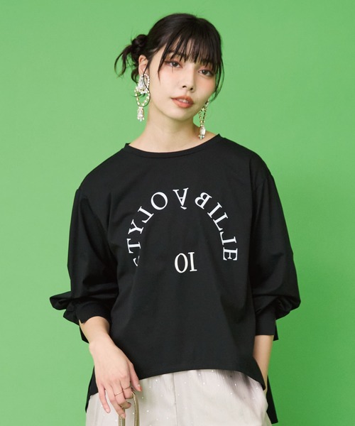JETSET SOLO PLUS (ジェットセットソロプラス)の「【FONT LAB】異素材コンビラメロゴロンTシャツ(Tシャツ/カットソー・レディース・ライトグリーン/オフホワイト/ブラック・FREE)」の3枚目の写真